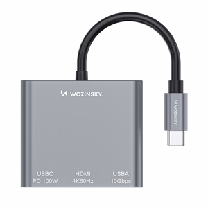Wozinsky WHCH-01 USB-C PD 100W HDMI 4K@30Hz USB-A 10Gbps хаб - серый