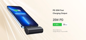 Powerbank Veger PlugOn (W0556P) PD QC3.0 3A 20W 5000 mAh with a built-in connector Lightning black