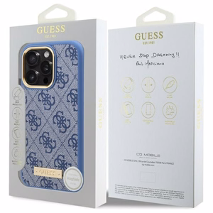 Guess 4G Logo Plate MagSafe iPhone 16 Pro Max dėklas - Blue