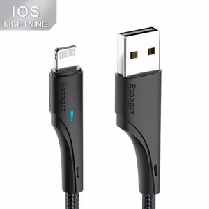 USB laidas Essager Rous juodas Lightning 100cm su LED indikatoriumi