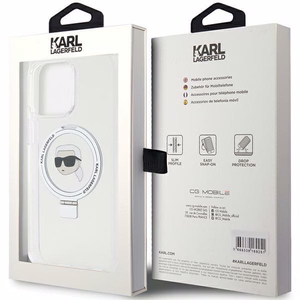 Karl Lagerfeld KLHMP15XHMRSKHH iPhone 15 Pro Max 6.7" baltas kietas dėklas su stovu Karl Head MagSafe