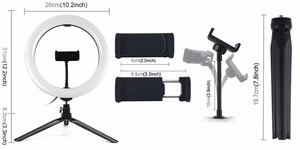 LED Ring Lamp 26cm With Tripod 8.3cm, Phone Clamp, USB