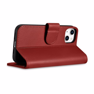 iCarer Piniginės dėklas 2in1 viršelis iPhone 14 Plus Anti-RFID odinis atverčiamas viršelis raudonas (WMI14220727-RD)