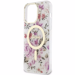 Guess GUHMP14XHCFWST iPhone 14 Pro Max 6.7" skaidrus kietas dėklas Flower Magnetinis