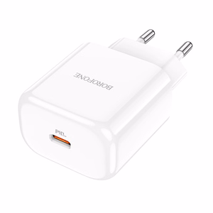 Borofone BN3 Premium USB-C sieninis įkroviklis QC 3.0 PD 2.0 20W baltas