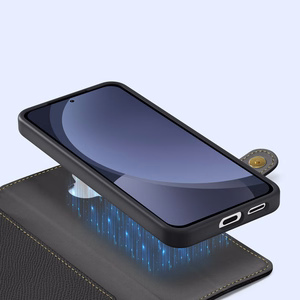Dux Ducis Lawa odinis dėklas Samsung Galaxy S25+ su nuimama magnetine pinigine - juodas