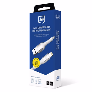 3mk Hyper Cable N-SERIES USB-A / Lightning 2m 5V/2.4A 12W laidas - baltas