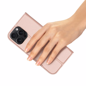 Dux Ducis Skin Pro dėklas telefonui iPhone 16 Pro Max su atverčiamu dangteliu ir kortelių skyriumi - rožinis