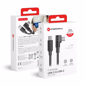 Кабель USB C - USB C Forcell F-Energy QC4.0 PD 3A 60W Cafule 90° 1,2 m CC-1Deg черный