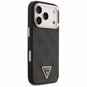 Чехол Guess PU Leather 4G Strass Triangle Logo Gold Frame MagSafe для Apple iPhone 18 Pro, чёрный