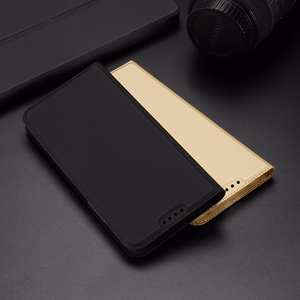 Dux Ducis Skin Pro dėklas telefonui Oppo Reno 8 Pro su atverčiamu dangteliu, kortelių pinigine ir stovu, juodas