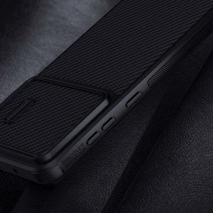 Nillkin Sintetinio pluošto S dėklas telefonui Samsung Galaxy S23 su kameros dangteliu juodas