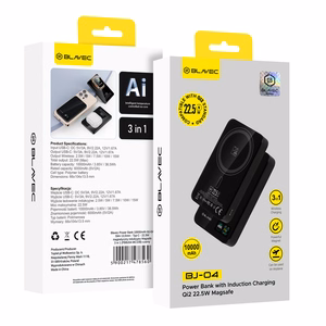 Blavec Power Bank 10000mAh BJ-04 Slim 13,5mm - Type C - 22,5W magnetic Magsafe 3 in 1 (PBBJ04-MC10B) black glass