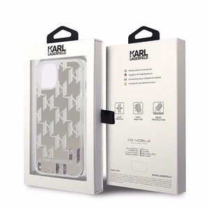 Karl Lagerfeld KLHCP14MLMNMS iPhone 14 Plus 6.7 "kietas dėklas sidabrinis / sidabrinis Skystas Blizgučių Monograma