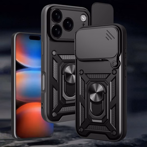 Hibridinis šarvuotas Camshield dėklas iPhone 17 Pro su stovu ir kameros dangteliu - juodas