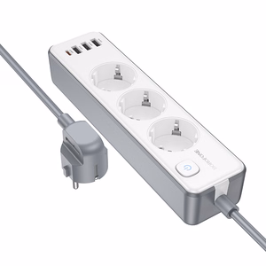 Borofone Удлинитель BAC9 — 3 розетки 240V + 3xUSB + Type C PD 20W, 2 метра — чёрный