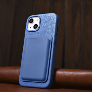 iCarer Litchi Premium odinis dėklas iPhone 14 Plus Magnetinis odinis dėklas su MagSafe Šviesiai mėlynas (WMI14220711-LB)
