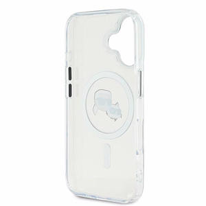 Karl Lagerfeld IML Metal Karl&Choupette Head magnetinis dėklas telefonui iPhone 16 Plus - baltas
