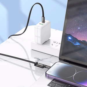 Плоский кабель USB C на USB C/iP 2in1 Hoco 3A 60W 1 m X125 черный