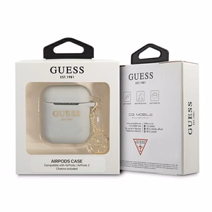 Guess GUA2LSC4EG AirPods dėklas pilkas silikoninis žavesio 4G kolekcija