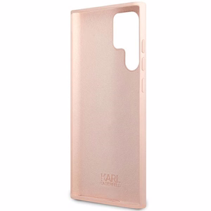 Karl Lagerfeld silikoninis Choupette metalinis smeigtukas dėklas telefonui Samsung Galaxy S23 Ultra - rožinis