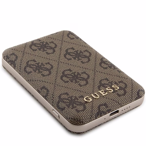 Guess indukcinė 15W GUPB5FP4EMGW 5000mAh išorinė baterija ruda/ruda 4G odinis metalinis logotipas MagSafe