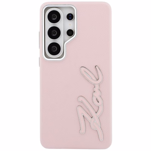 Karl Lagerfeld Grained Signature Metal Resin Logo Чехол для Samsung Galaxy S26 Ultra - розовый