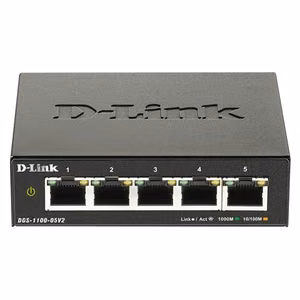 D-Link išmanusis valdomas komutatorius DGS-1100-05V2/E, valdomas L2, montuojamas į stovą, gigabitinio eterneto (variniai) prievadų skaičius 5