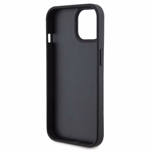 Ferrari dygsniuotas metalo logotipa dėklas iPhone 15 – juodas