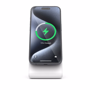 Беспроводное зарядное устройство 2 в 1 Crong MagSpot Stand для iPhone и AirPods, совместимое с MagSafe, белое