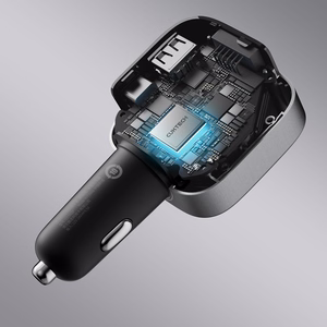 Cuktech CC903P automobilinis įkroviklis 100 W, su ekranu ir 70 cm įtraukiamu USB-C laidu – pilkas