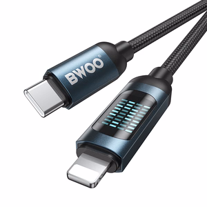 BWOO usb-c Lightning кабель 1m 27W с LED дисплеем, плетеный, черный