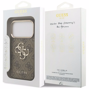 Чехол Guess PU Leather 4G Metal Logo Gold Frame для Apple iPhone 18 Pro Max, коричневый