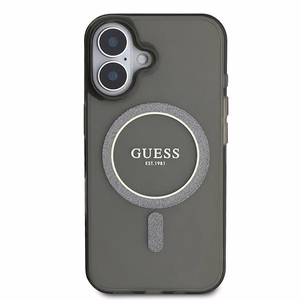 Guess IML Blizgantis Ratas Magnetinis dėklas telefonui iPhone 16 - juodas