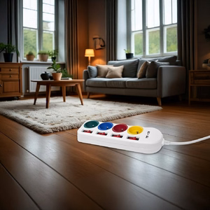 "Maclean" maitinimo juosta, prailgintuvas, 4 lizdai + 2xUSB, su jungikliais, 250VAC/10A, 2.1A 5V, 1,5 m, balta, MCE229 W