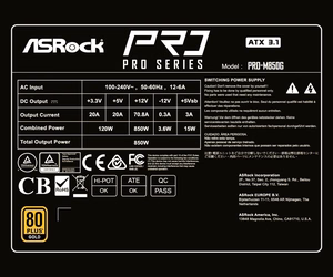 Asrock PRO-M850G 850W 80 PLUS Gold power supply unit