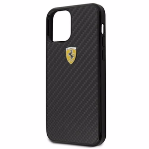 Ferrari FERCAHCP12SBK iPhone 12 mini 5.4" juodas/juodas kietas dėklas On Track Real Carbon