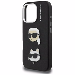 Karl Lagerfeld FW Grained Karl & Choupette Heads Pins Case for iPhone 16 Pro Max - Black