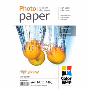 ColorWay PG180020A4 – baltas blizgus fotopopierius, 180 g/m², A4, 20 lapų
