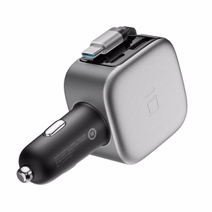 Cuktech CC903P automobilinis įkroviklis 100 W, su ekranu ir 70 cm įtraukiamu USB-C laidu – pilkas