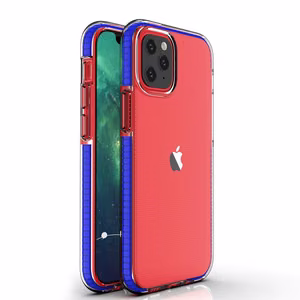 Spring Case прозрачный TPU гелевый защитный чехол с цветной рамкой для iPhone 13 mini тёмно-синий