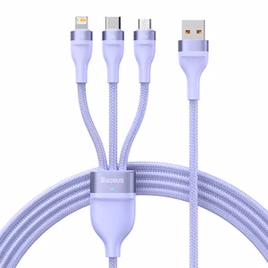 Baseus kabelis Flash Series II 3 in 1 - USB į Type C, Lightning, Micro USB - 66W 6A 1,2 metro (CASS040005) violetinis