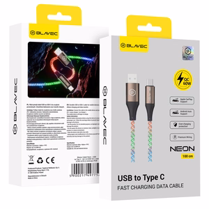 Blavec Кабель Neon USB на Type-C QC 3.0 60W 3A 1м Apple CarPlay Android Auto (CNE-UC3L1) светящийся RGB