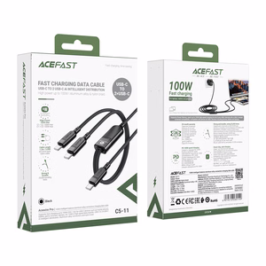 Acefast C5 кабель USB-C - USB-C USB-C 2 в 1 100W 480Mb/s - чёрный