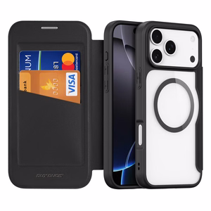 Dux Ducis Skin X Pro dėklas iPhone 17 Pro Max su pinigine, suderinamas su MagSafe - juodas