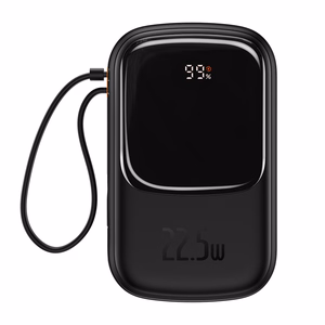 Baseus Qpow Pro 20000mAh išorinė baterija, USB + USB-C, PD 22,5W, su USB-C laidu (PPQD060301), juoda