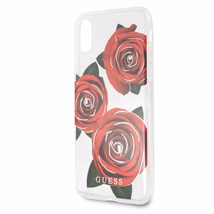 Guess Flower Desire Red Rose iPhone X Case - Transparent