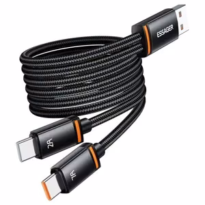 USB Laidas Essager Double 2in1 juodas USB / 2xType-C 100cm