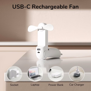 Портативный ручной USB-вентилятор Jisulife Life8 Mini с внешним аккумулятором 2000 мА·ч и фонариком — белый