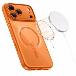 "Tech-Protect Magpeak Magsafe CC" dėklas "iPhone 17 Pro" - skaidrus oranžinis